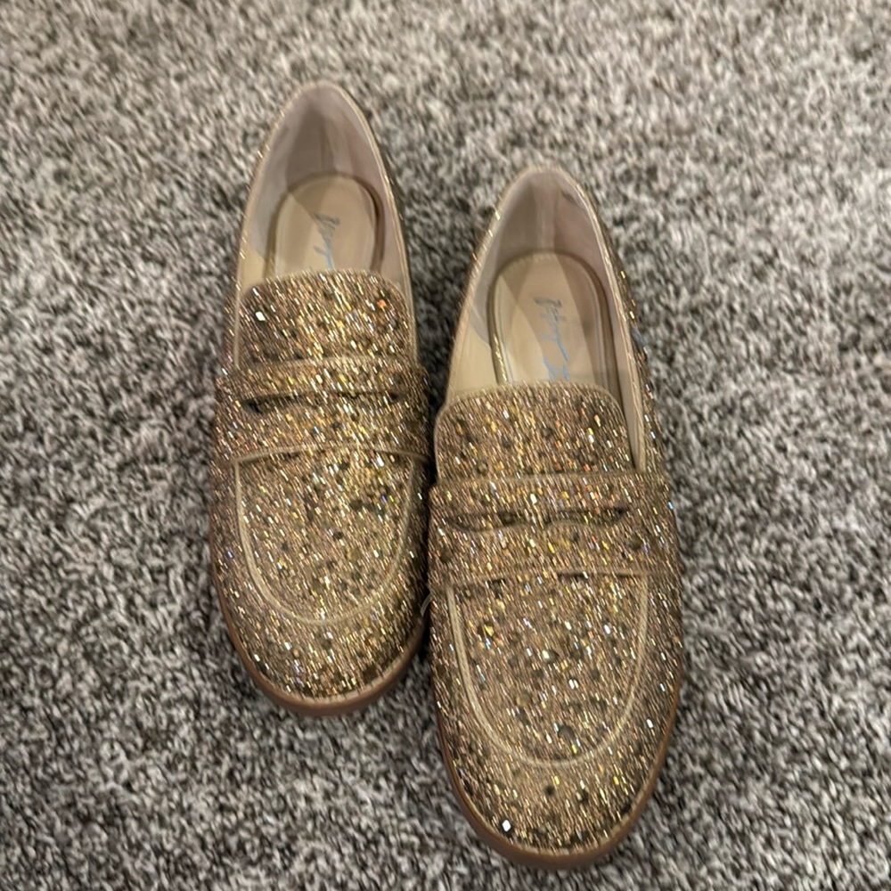 These are worn twice beautiful gold loafers